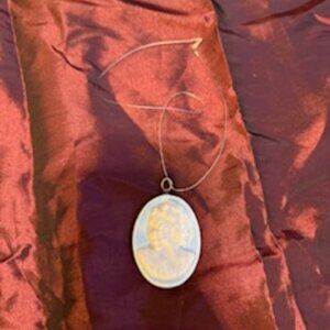 Porcelain Cameo Pendant on Clear Necklace